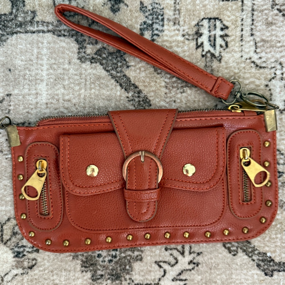 Rust vintage Studded Wristlet Clutch